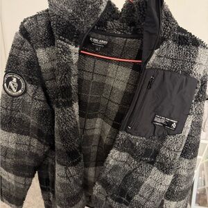 IZZUE Black Grey Fleece Jacket Size Large Fits Medium